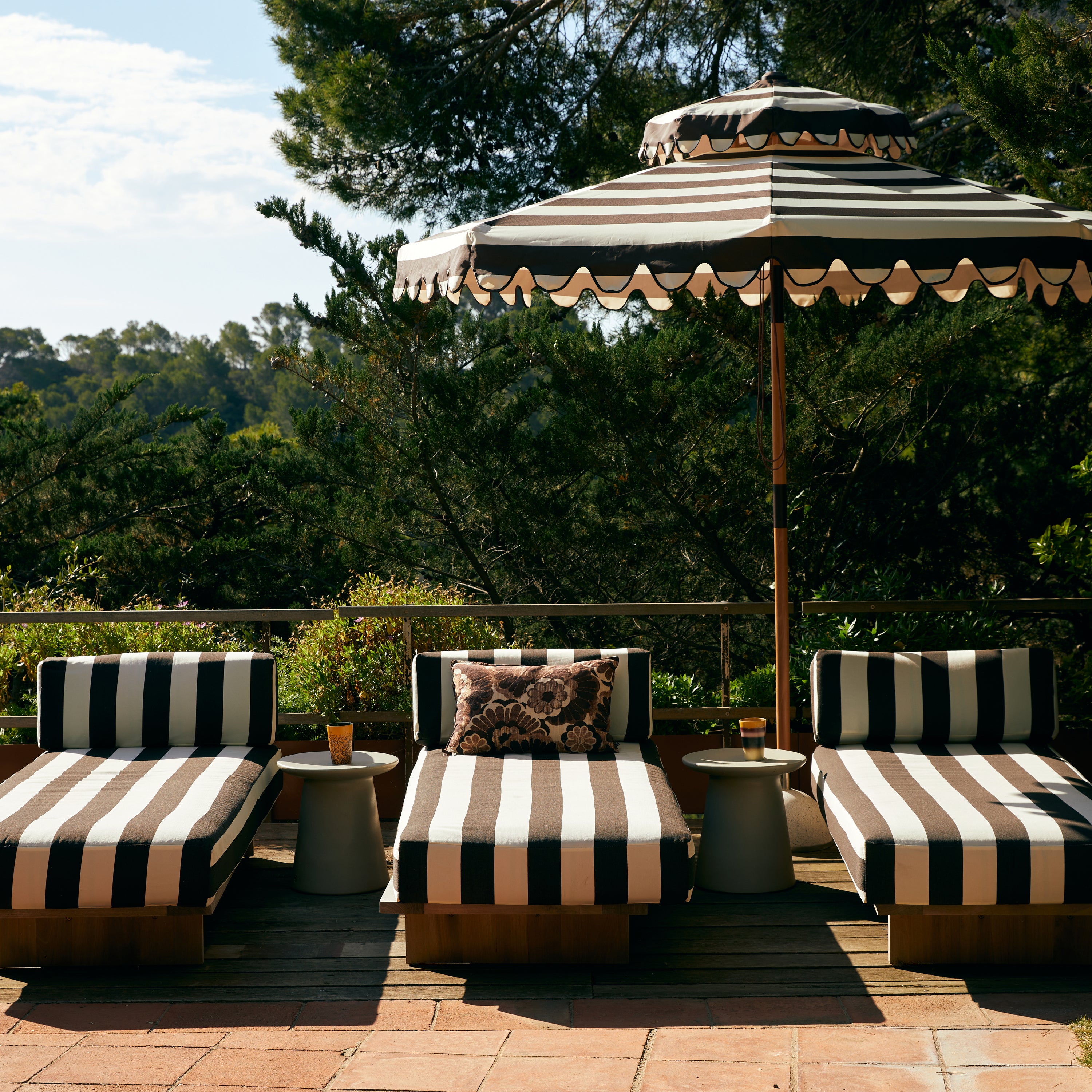 HKliving Striped Patio Parasol - Stracciatella
