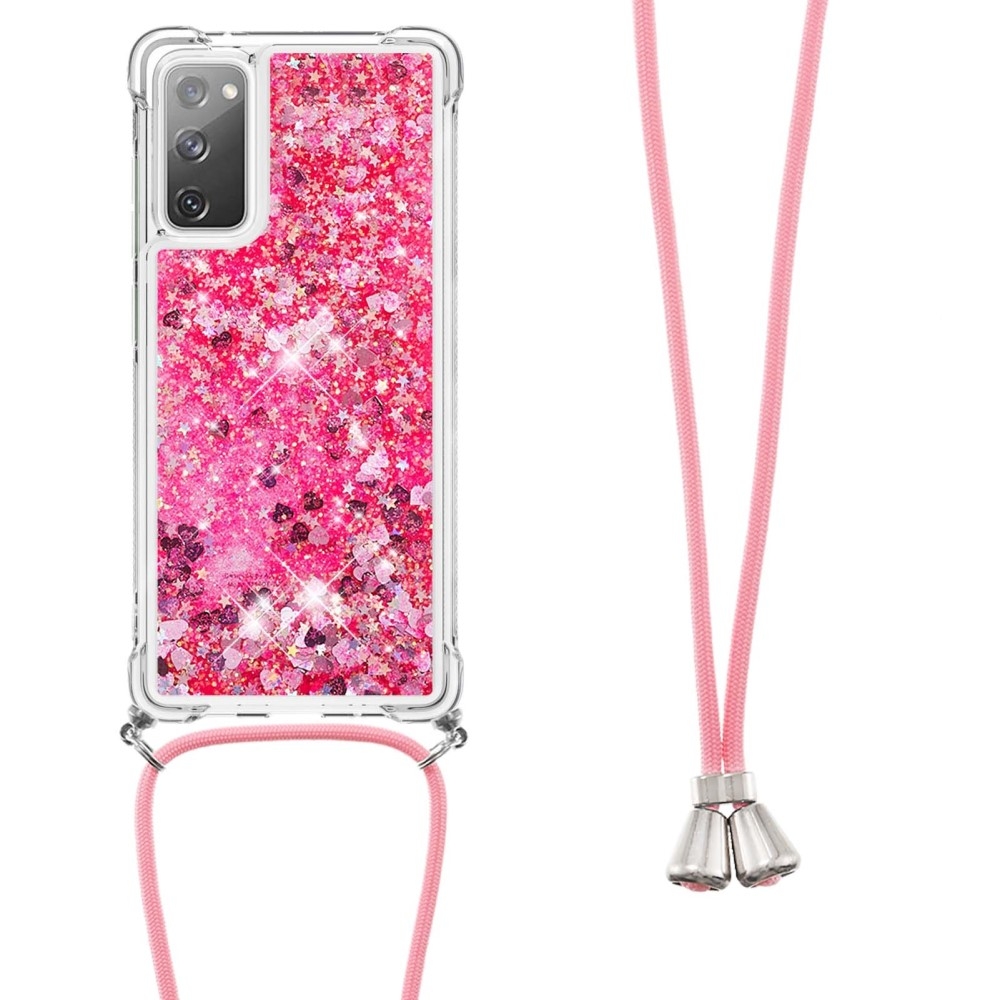 Samsung Galaxy S20 FE / S20 FE 5G Necklace Gummi Hülle Liquid Glitzer   Handykette (130cm) - Pink