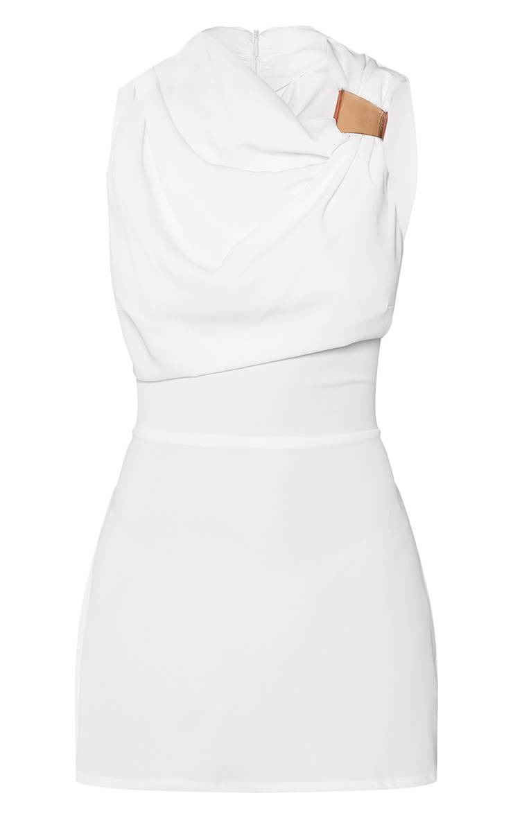 Blanc Robe Mini Droite À Détail Métallique