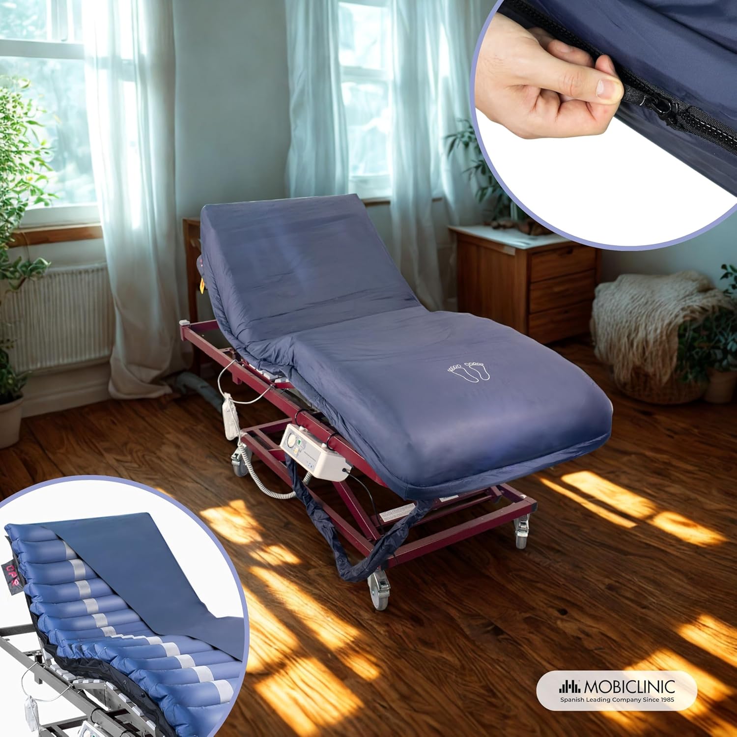 Mobiclinic® pro, Antidekubitusmatratze mit Luft, 200x105x12, 8, Mobi 3 Plus, Wechseldruckmatratze Kompressor, Geräuscharm, 105 cm breit, 17 luftzellen, Für dekubitus Grad i, Ii und iii, Blau