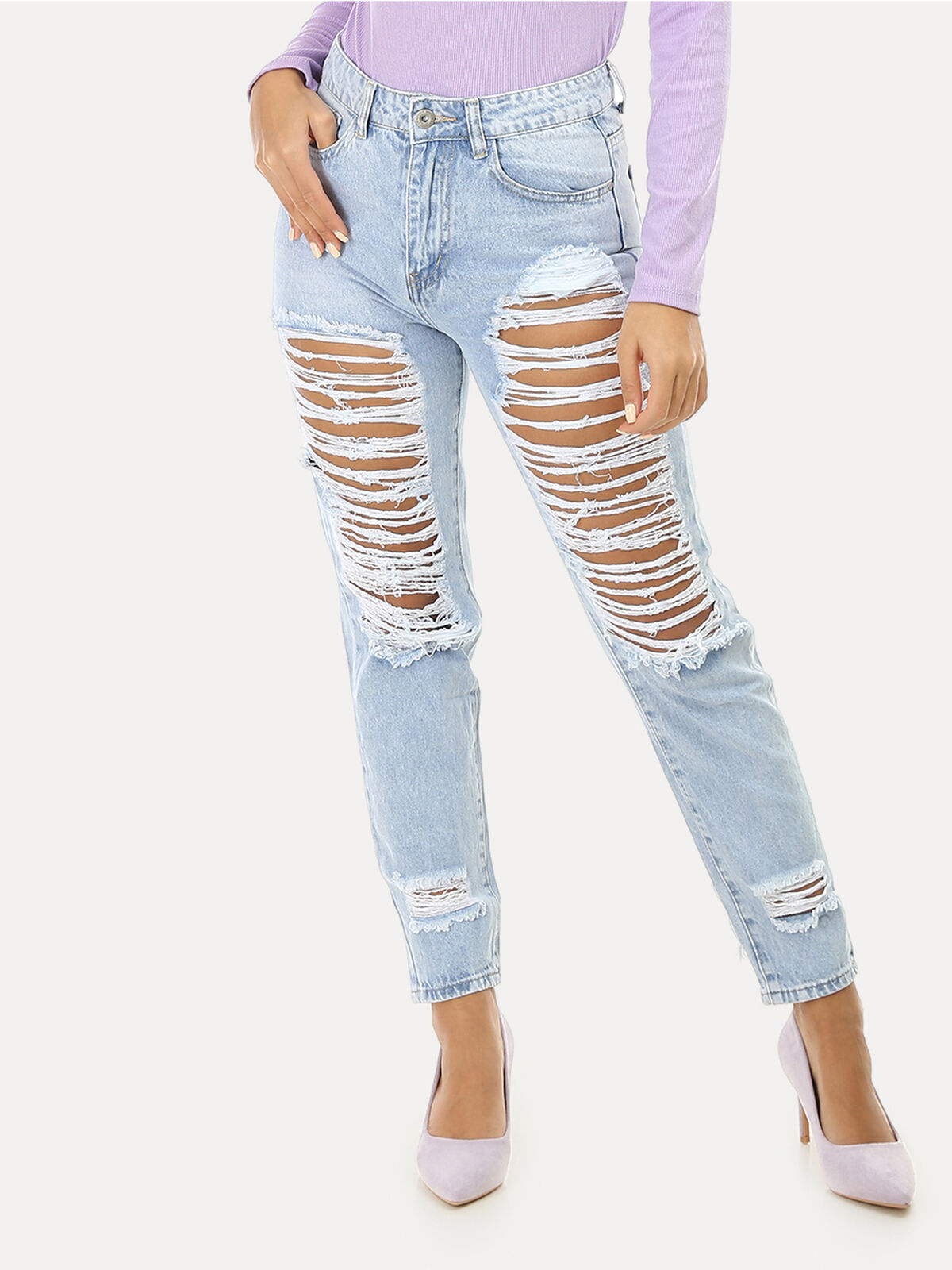 Jeans mom destroy- Bleu clair