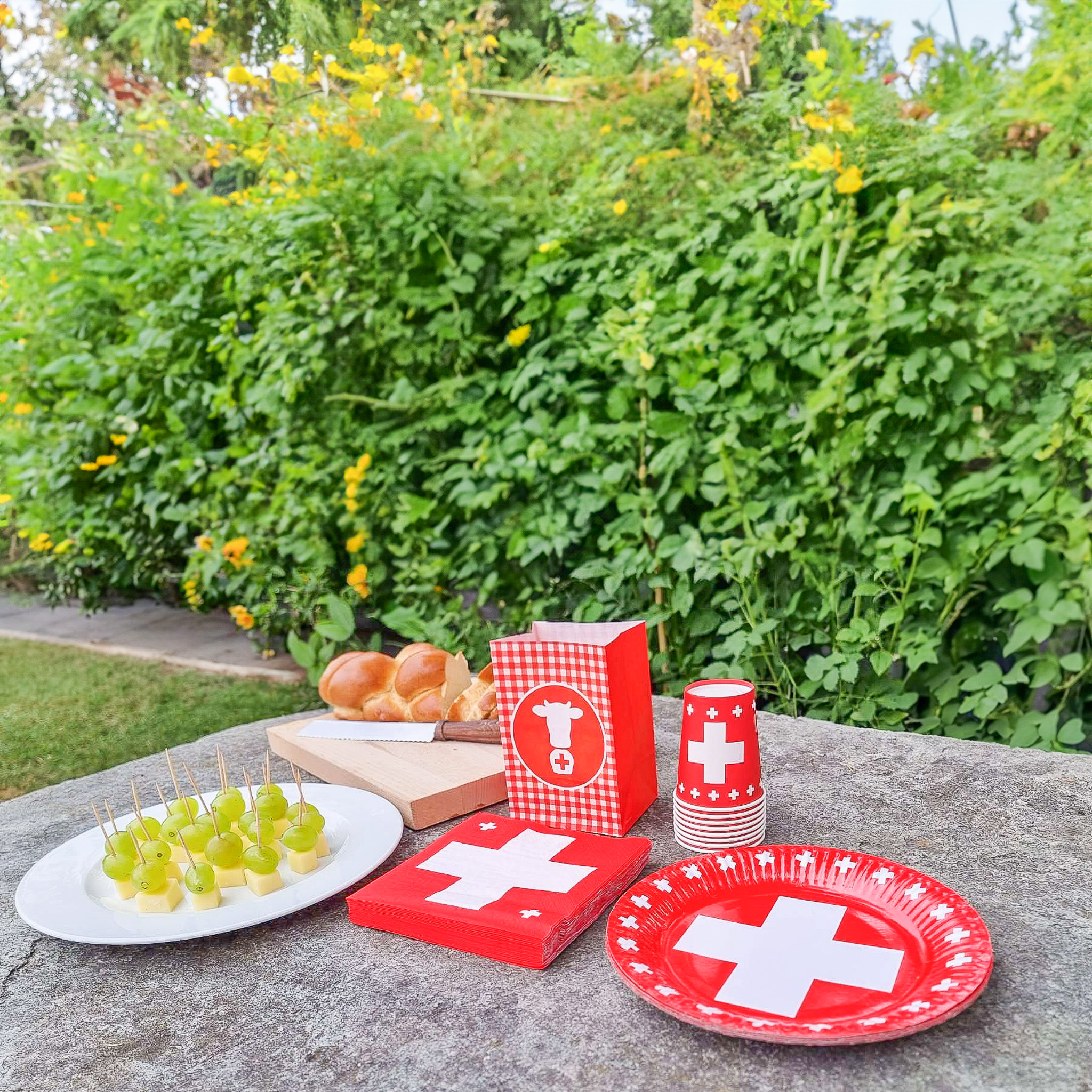 (8er Set) Ø23cm Einweg Teller Party Geschirr Tisch Dekoration für EM / WM / 1. August - Schweizer Kreuz