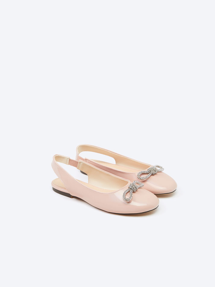 Sapatilha bailarina sem calcanhar com laço brilhante - Rosa claro
