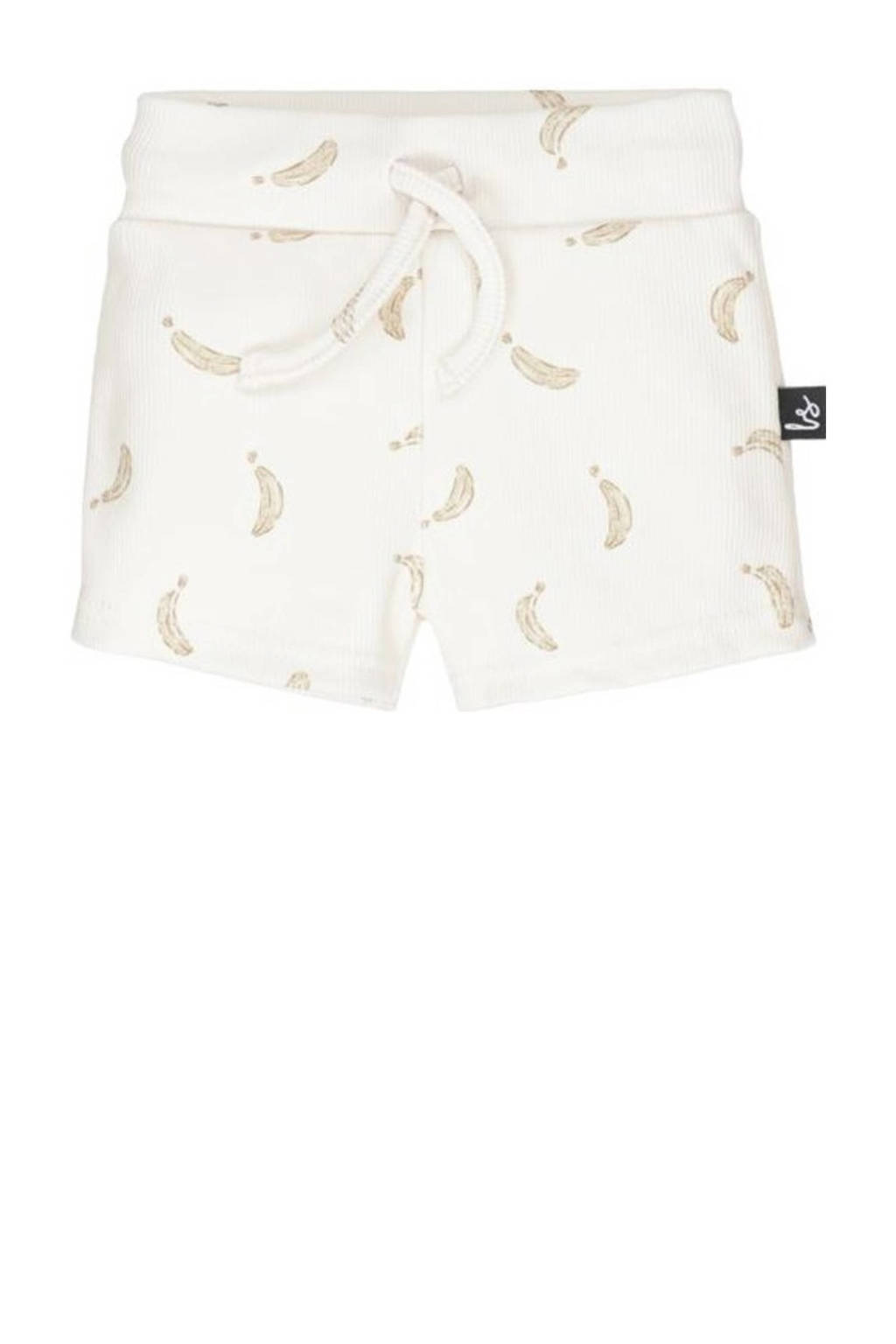 Babystyling baby sweatshort met all over print ecru/lichtbruin