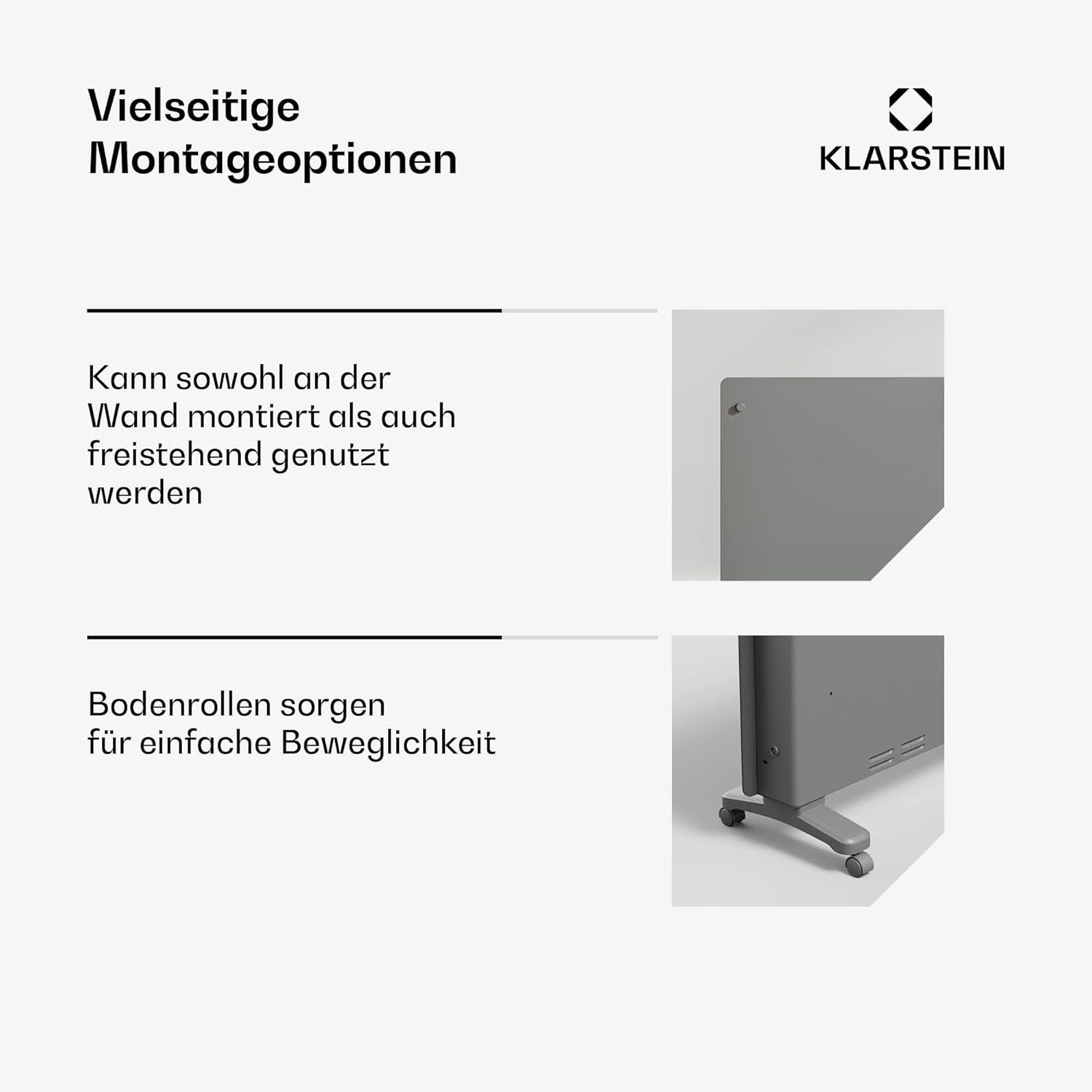 Klarstein Bansin Crystal Smart Konvektorheizung – 1500 W, Wandmontage/Freistehend, Led-Anzeige, App-Steuerung, Energieeffizient, Überhitzungs- und Frostschutz, Kindersicherung, Ideal für Wohnzimmer