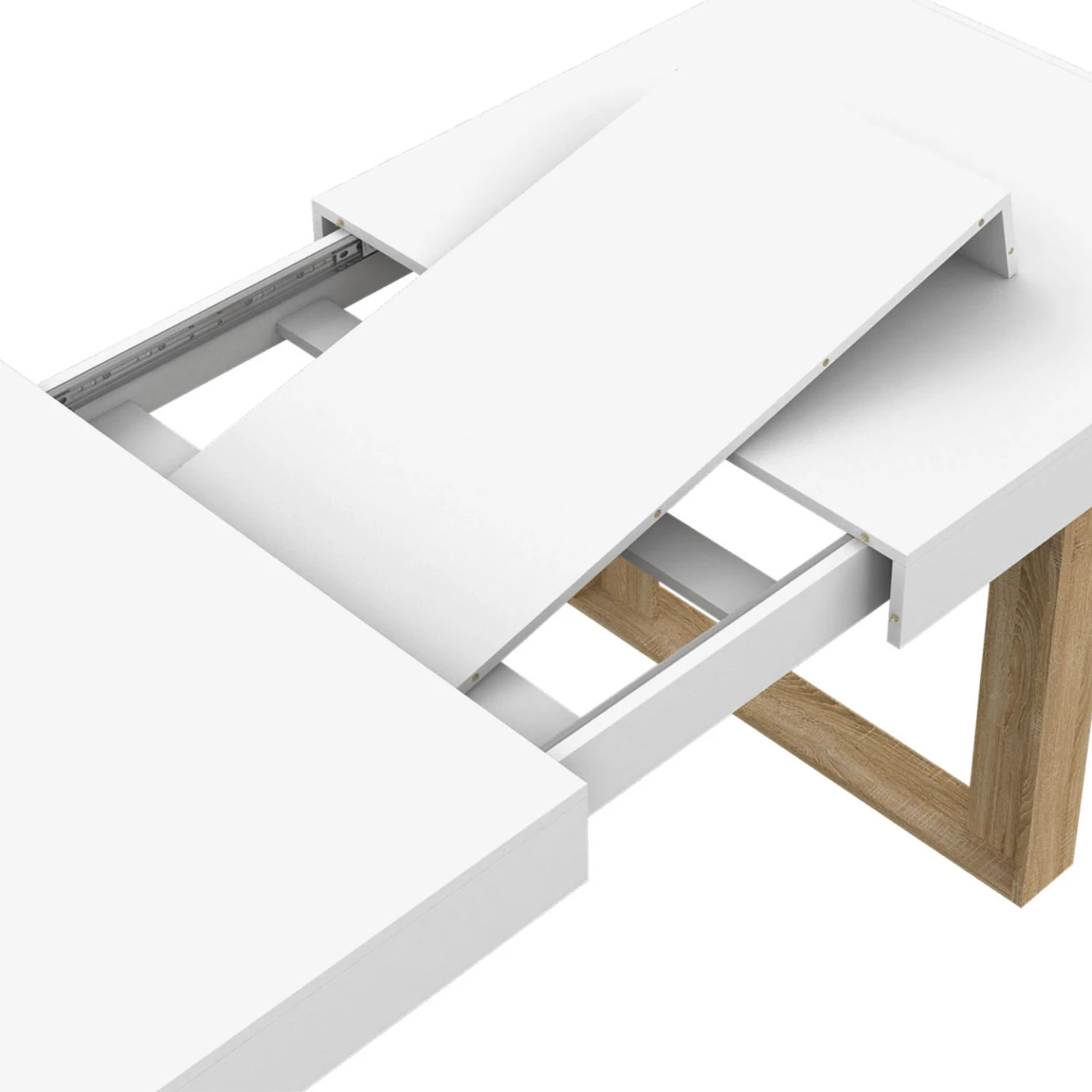 Table à manger extensible rectangle PHOENIX 4-8 personnes blanc pieds bois 160-200 cm