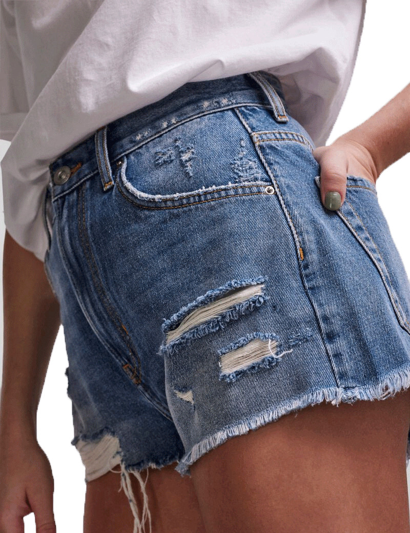 PIECES SHORT EN JEAN DESTROY VACAY MEDIUM BLUE DENIM