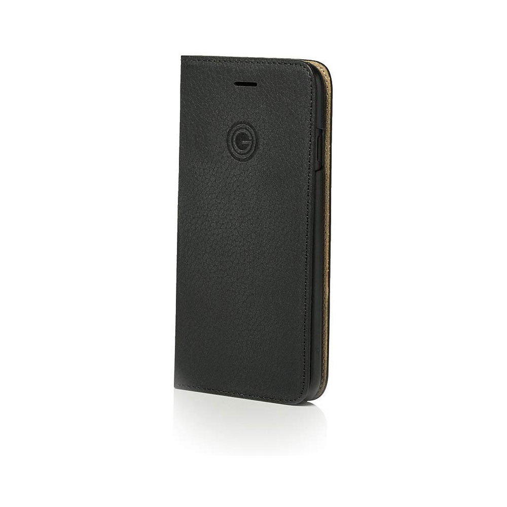 iPhone SE (2022/2020) / 8 / 7 / 6S Echtleder Book Case Tasche Flip Cover Hand Made (MARCIPSE2-M01) - Schwarz
