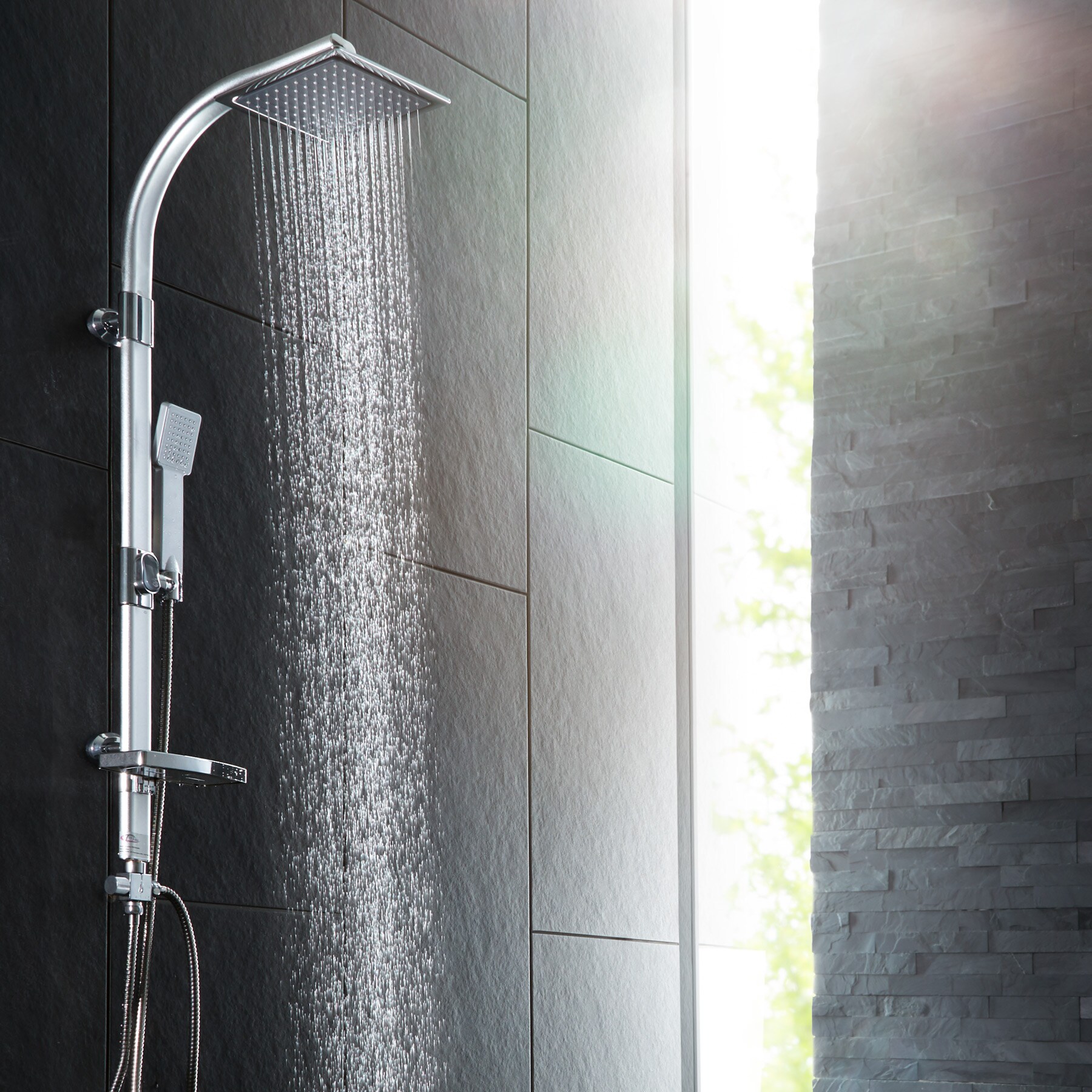 tectake® Regenduschsystem, Chrom-Optik, zusätzliche Handbrause, Antikalktechnik