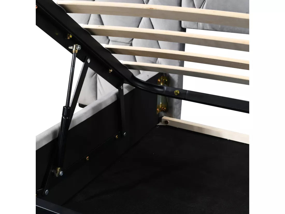 Lit coffre 180x200 cm en velours - avec LED et prise USB - Gris