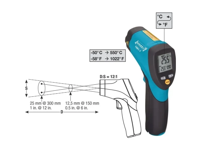 HAZET 1991-1, 281 g, Sort, °C, -50 - 550 °C, LCD