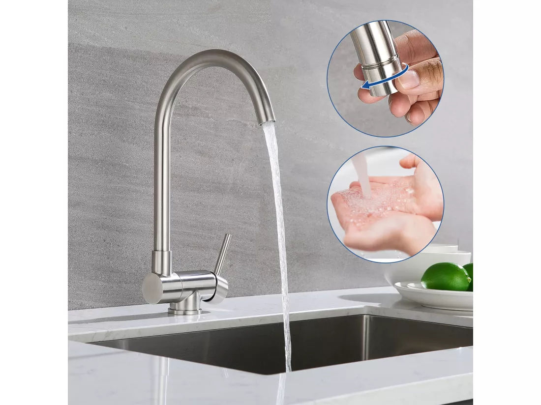 Lonheo Max 2pcs Mitigeur Cuisine Rabattable Pivotant 360°Robinet Cuisine avec Poignée Pliable Contre Fenêtre Robinet Evier Acier Inox 304,EU Modèle