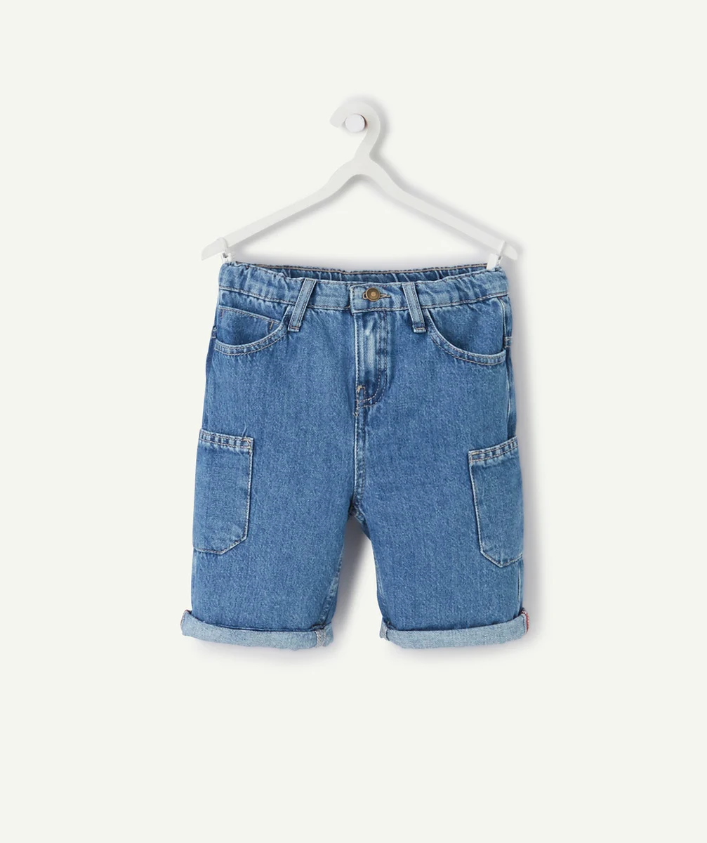 LE BERMUDA DROIT EN JEAN AUX POCHES CARGOS