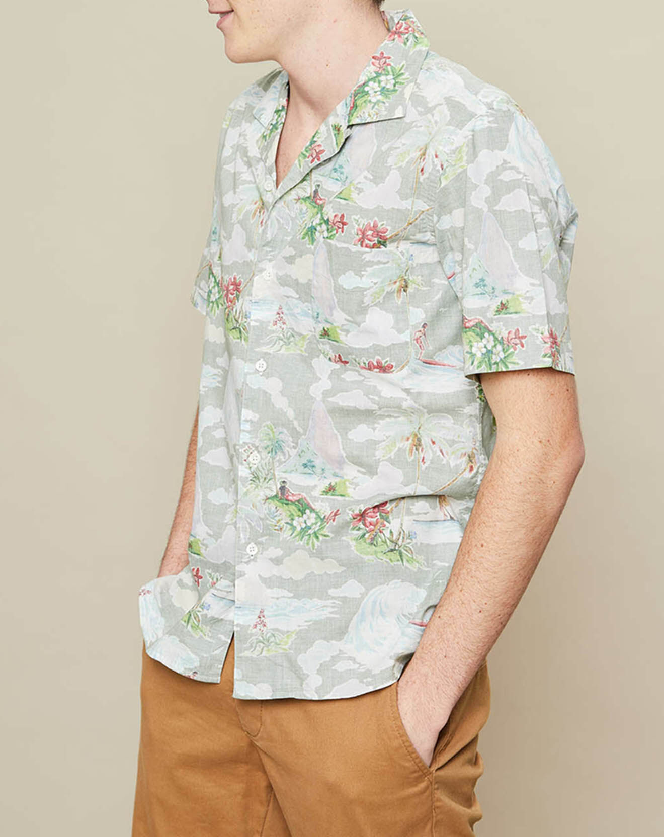 Hartford Chemise slim Slam imprimée kaki pâle