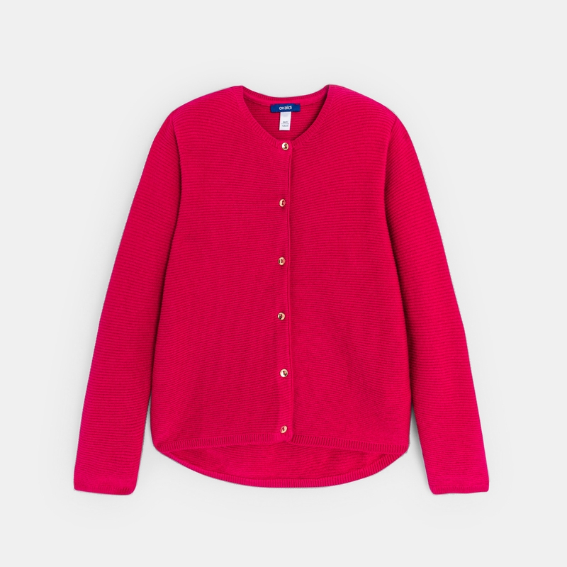 Gilet côtelé boutonné rose fille