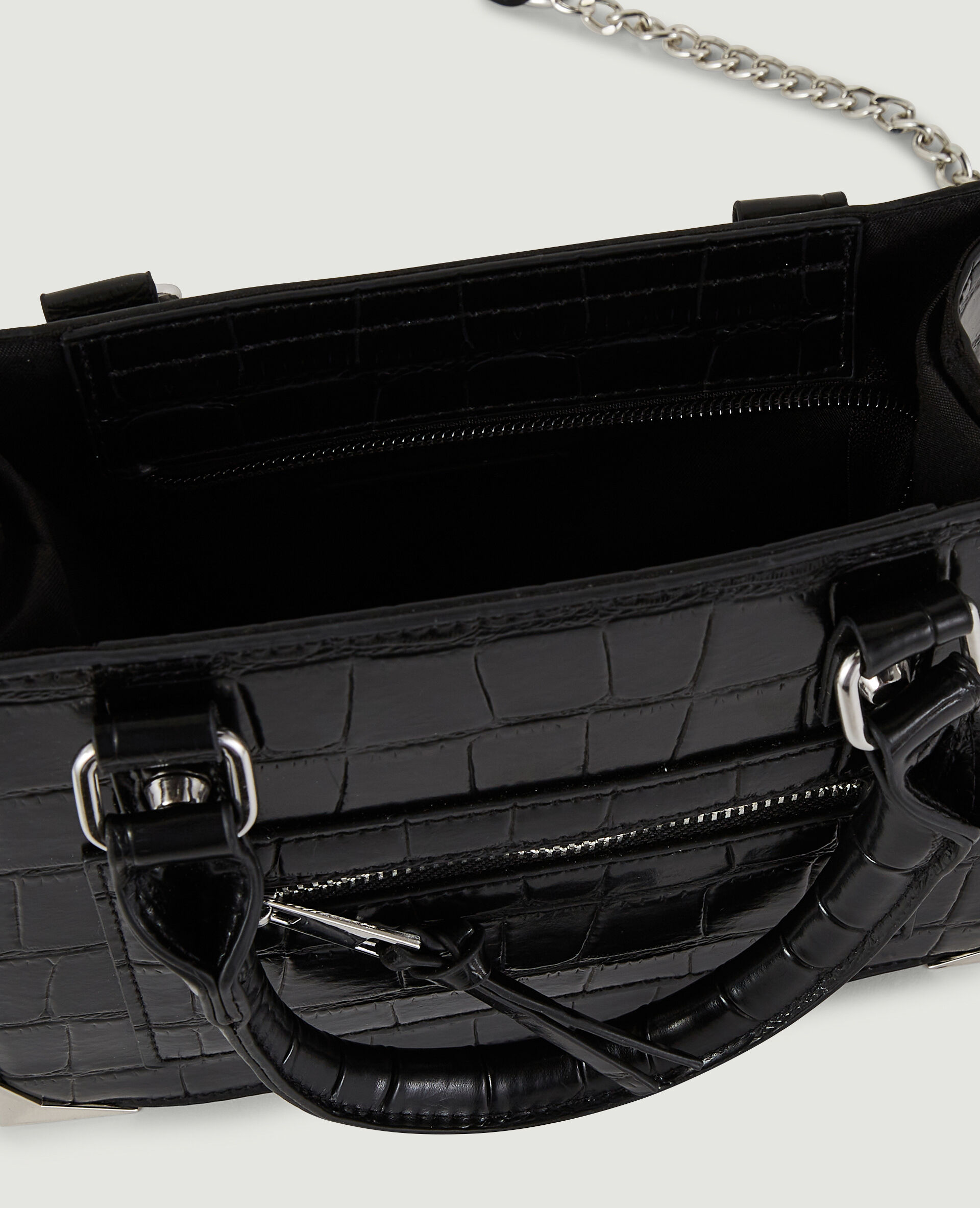 Sac boxy effet croco avec chaîne - Noir