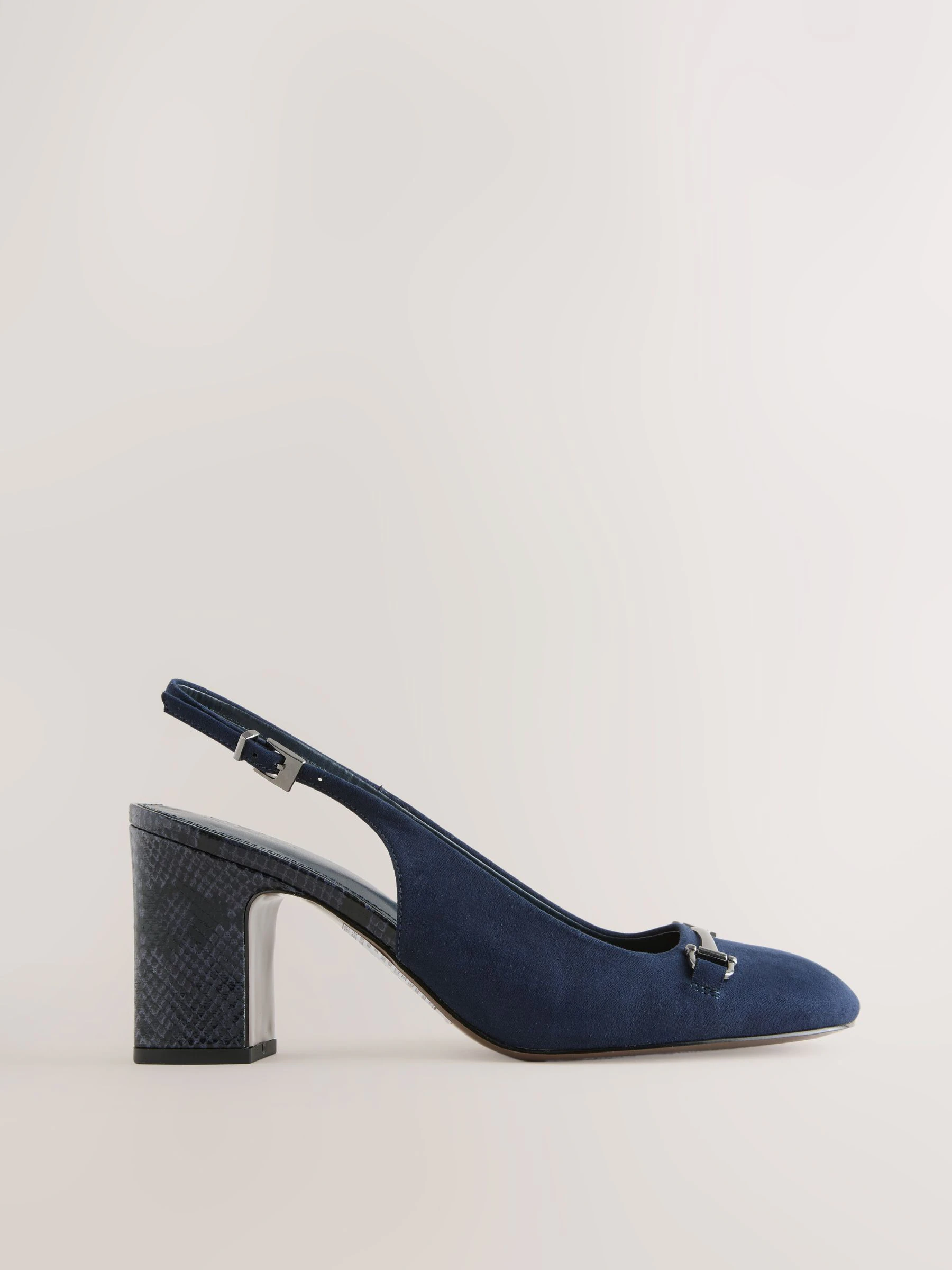Marineblauw - Hardware Slingback Block Heels