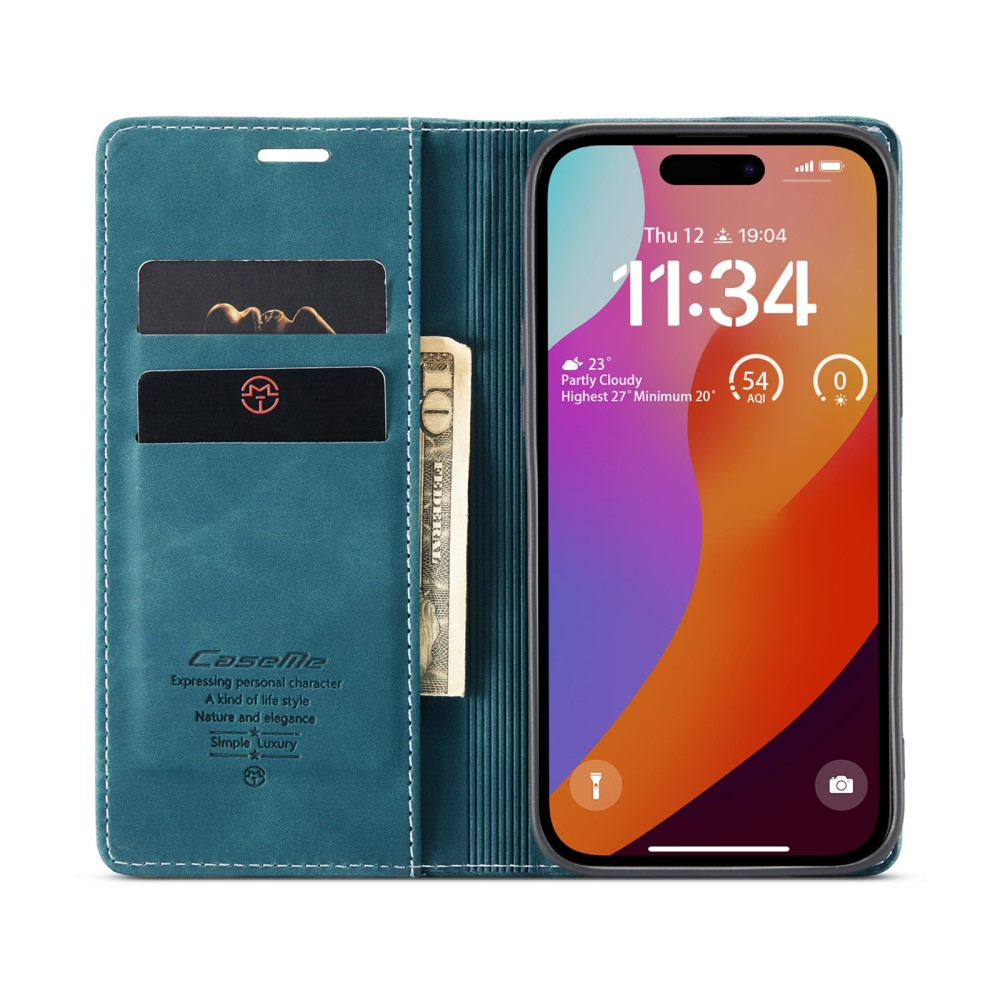 iPhone 16 Pro Max Leder Tasche Flip Wallet Etui mit Kartenfächern - Blaugrün