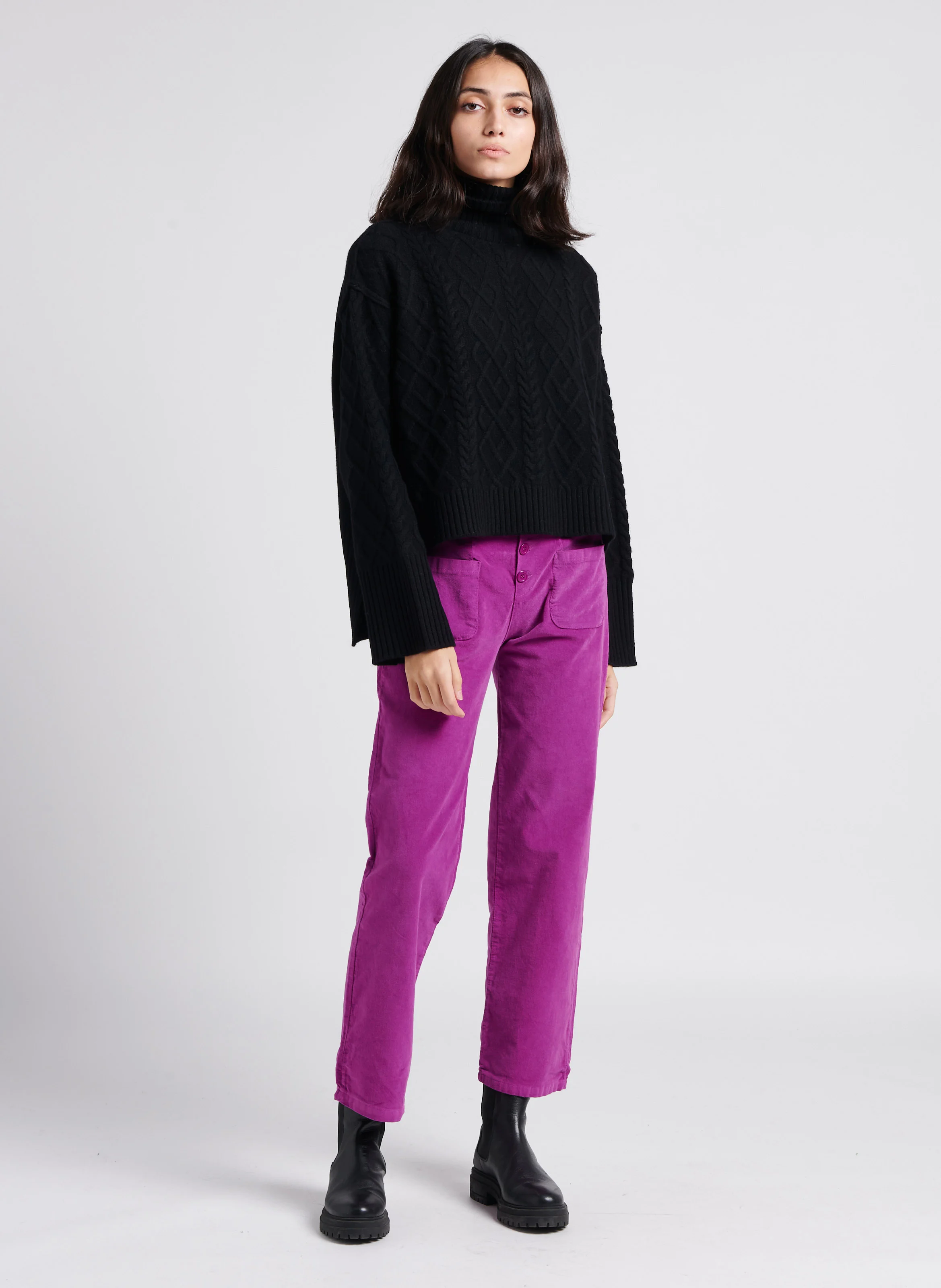 FLOW - Pantalon droit en coton mélangé| Violet