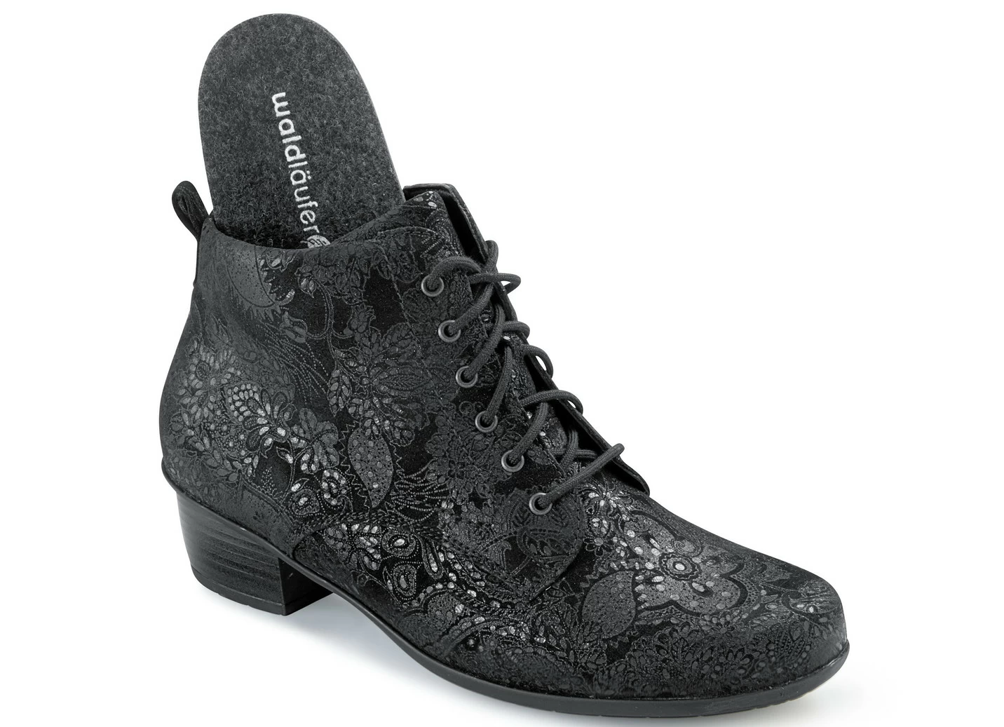 Waldläufer Schnür-Stiefelette mit floraler Prägung