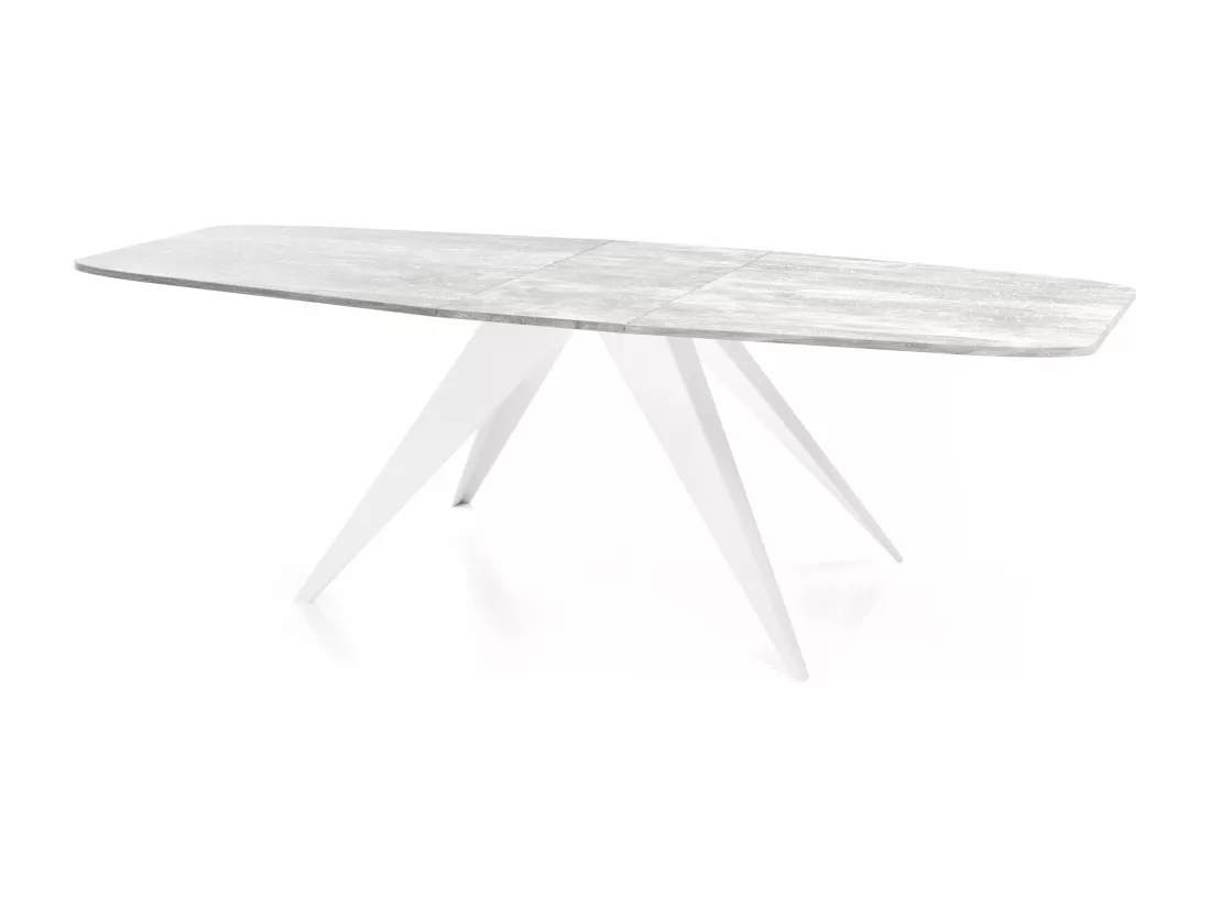 Table à Manger Extensible Style Loft - Table Industrielle Avec Pieds Métalliques Blancs - Design Moderne Pour Salon - 160 Cm Extensible à 200 Cm - Marbre Blanc