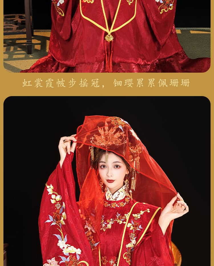Francoix - Lange mouwen bloemen Hanfu trouwjurk / jasje / set