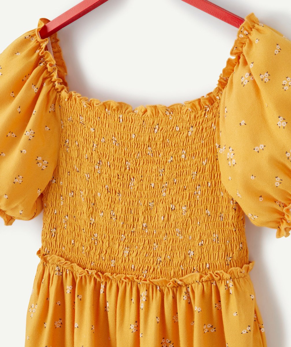 ROBE JAUNE FILLE EN VISCOSE RESPONSABLE IMPRIMÉ FLEURI