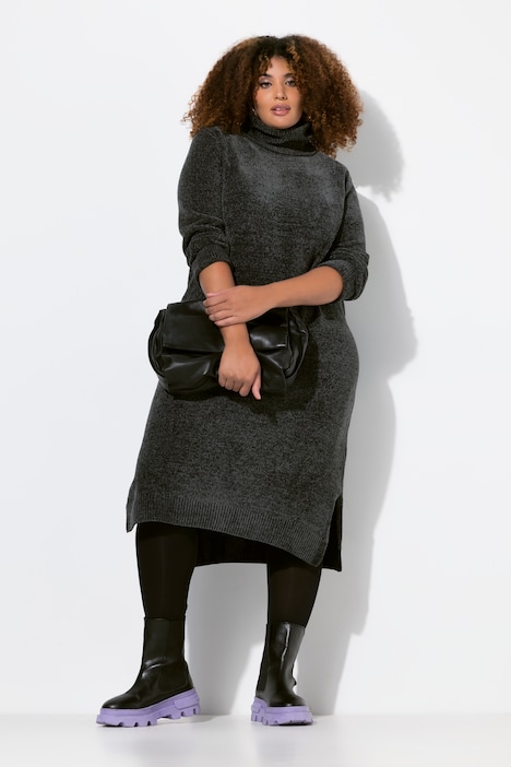 Chenille-Kleid, Strukturstrick, Rollkragen, Langarm