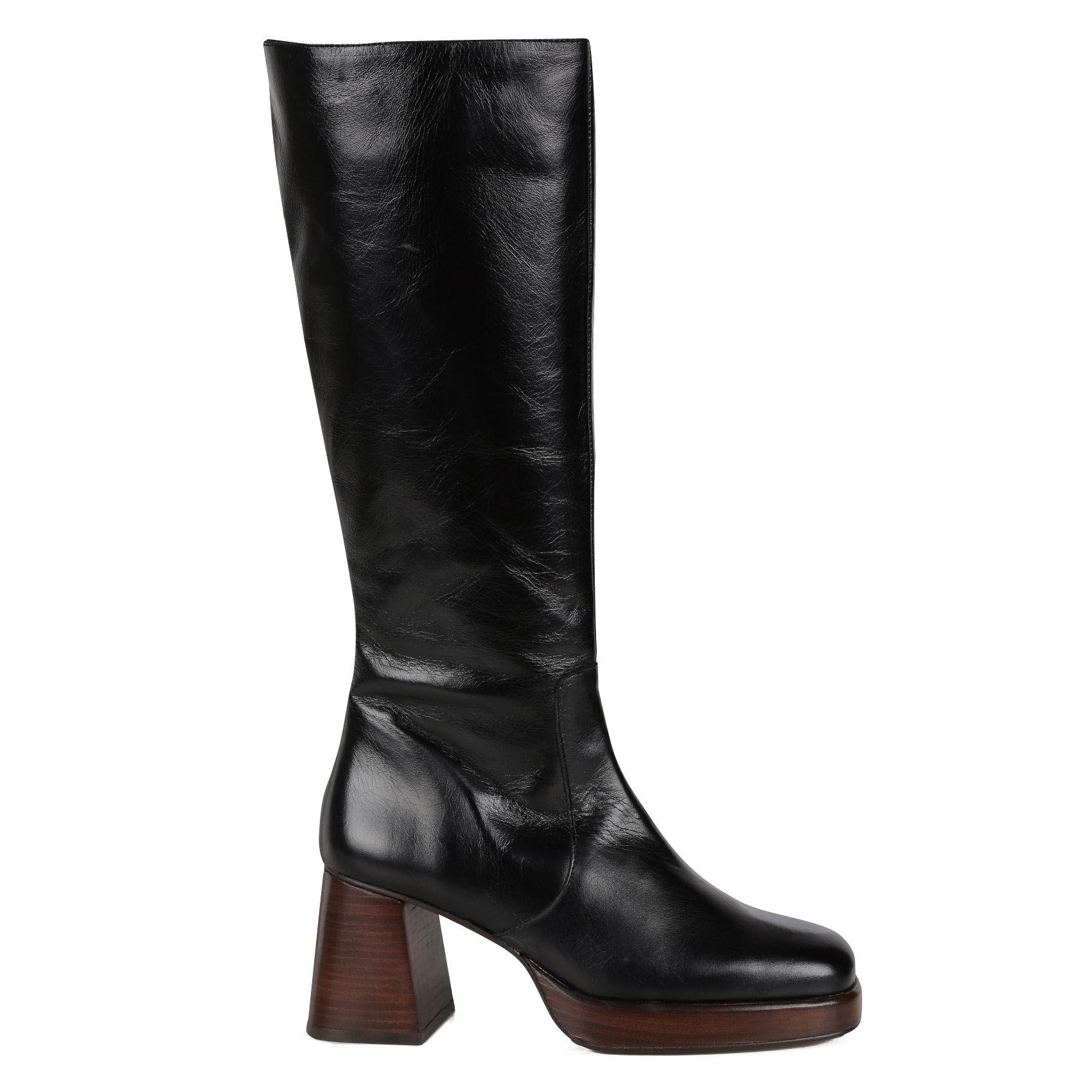 BETINA - Bottes talons hauts bout carré en cuir | Noir