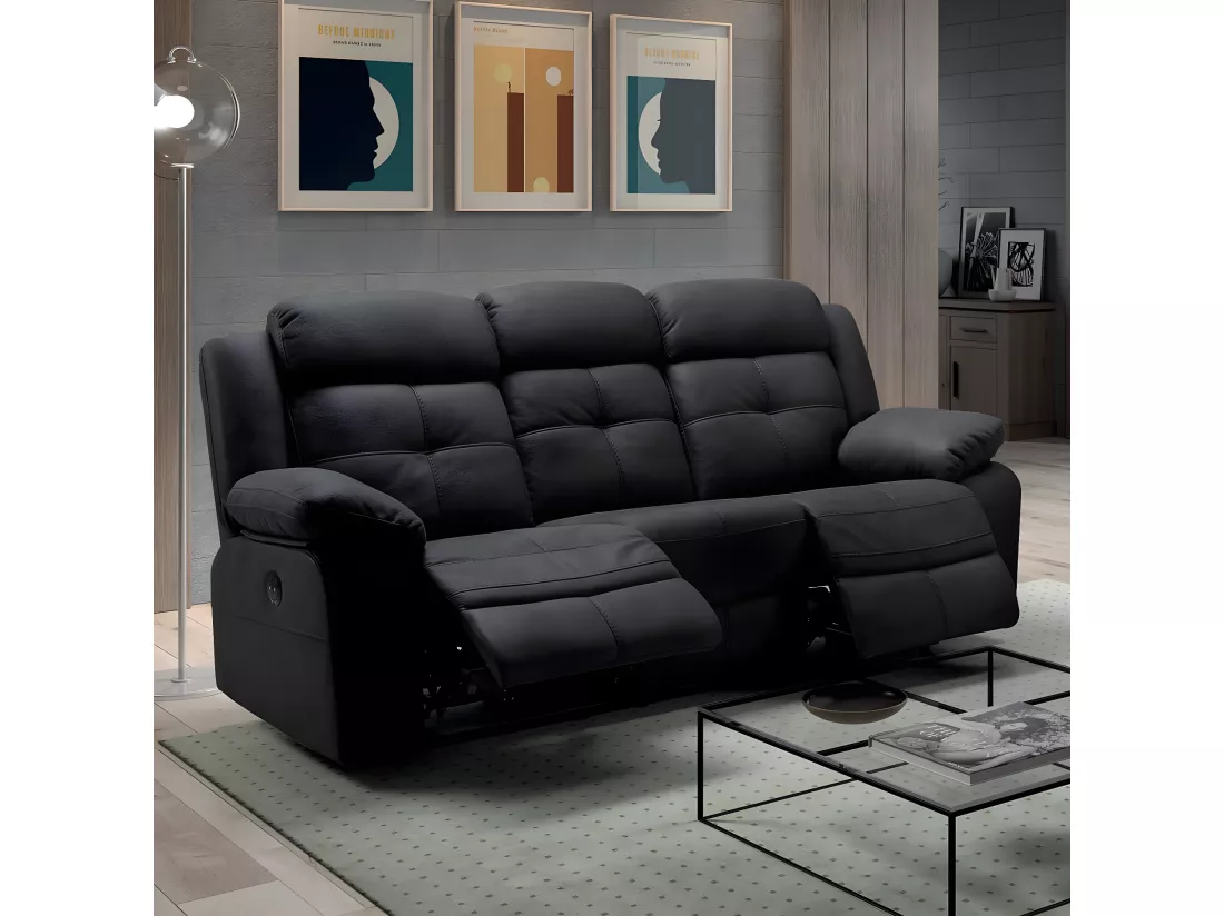 FABARES - Canapé Relax Electrique 3 Places Gris