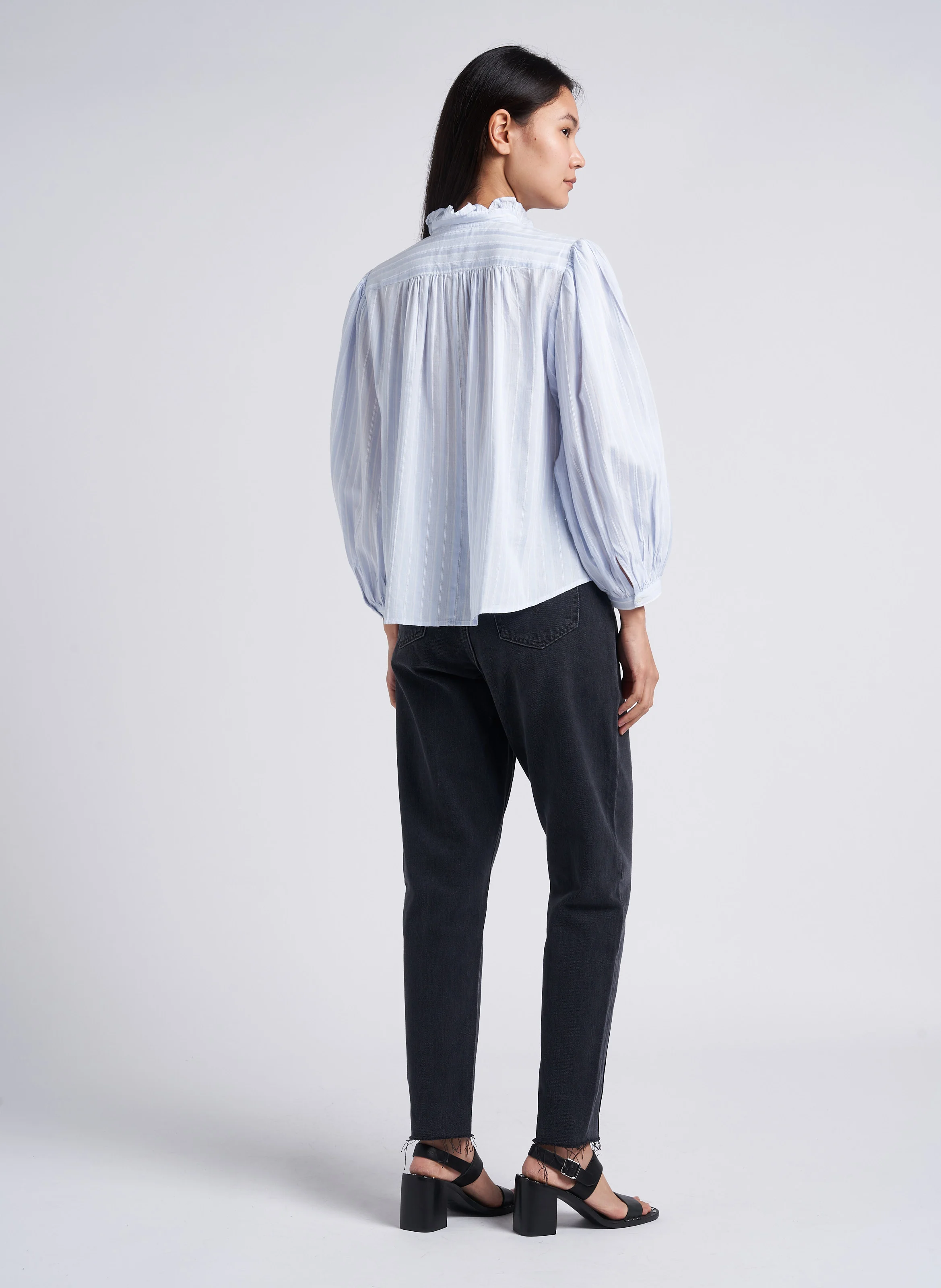 SPICE - Blouse ample col victorien rayé | Bleu