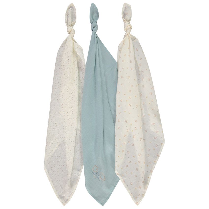 Lot de 3 langes fantaisie en tetra pour bébé - Ecru