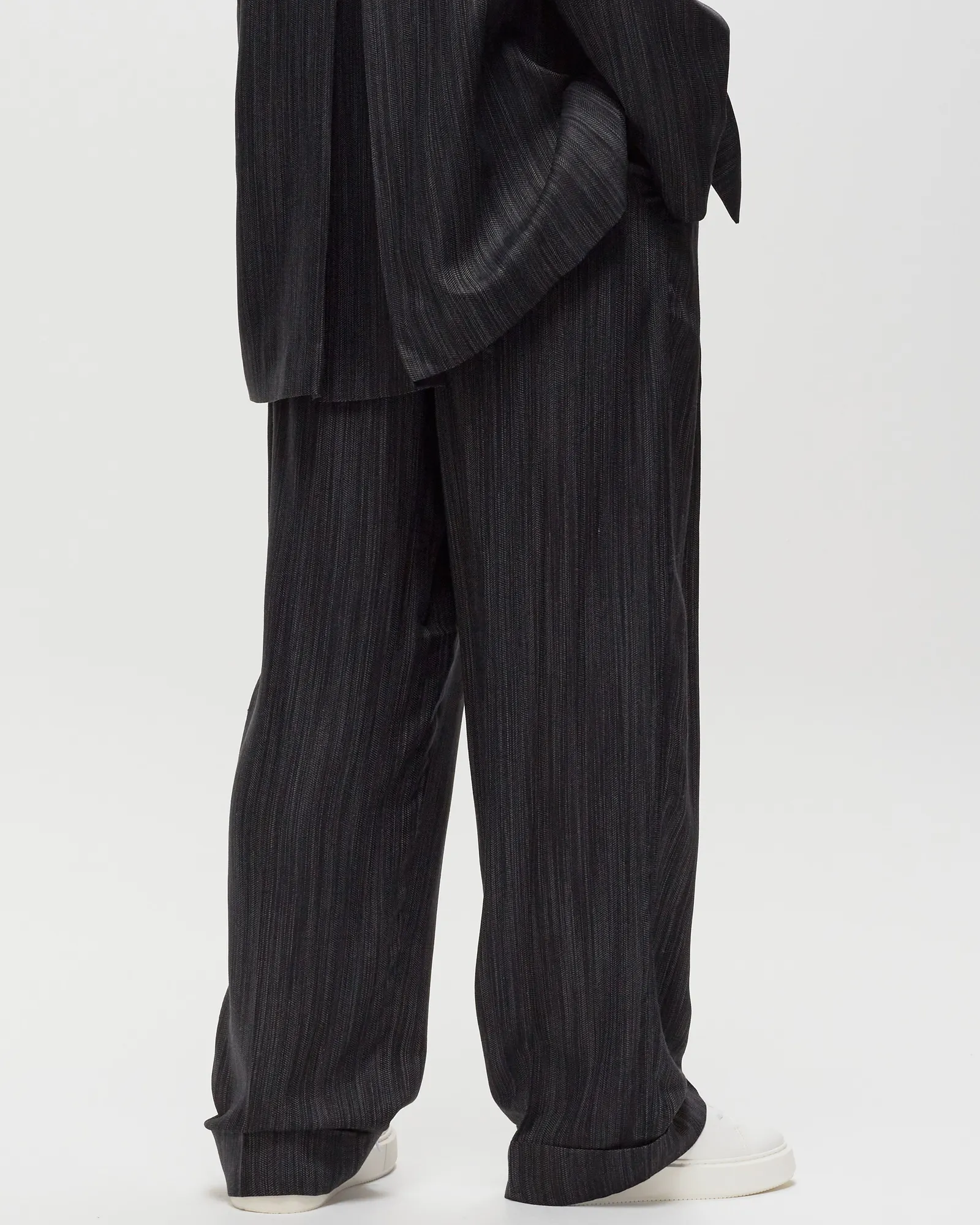 Ganni Drapey Stripe Suiting Mid Waist Pleat Pants