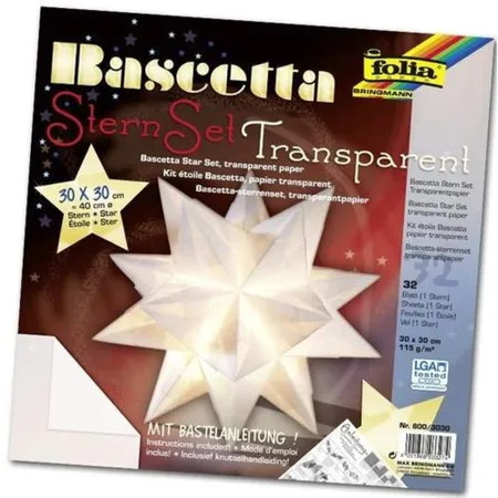 Folia Bascetta-Stern Bastelset, Transparentpapier 115g/m², weiss 30 x 30cm