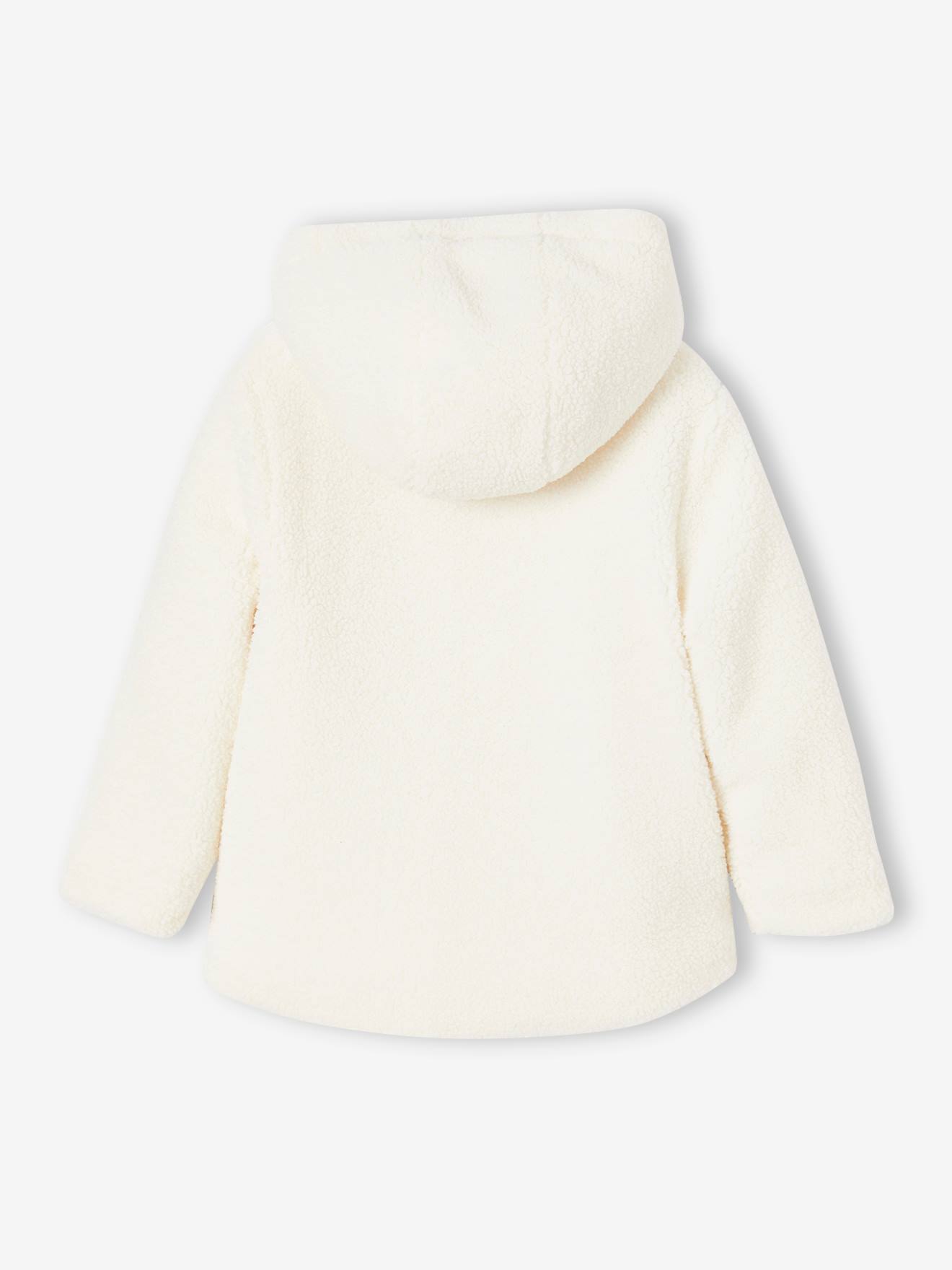 Jaqueta com capuz em sherpa, branca lisa, para meninas.