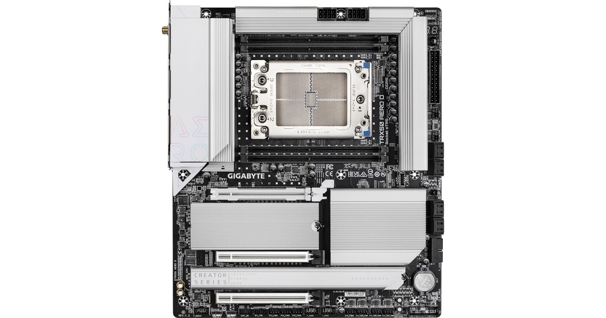 GIGABYTETRX50 AERO D socket sTR5 moederbord  (Zilver/zwart, RAID, 10 GB-LAN, 2,5 GB-LAN, WLAN, BT, Sound, E-ATX, Tweedekans)