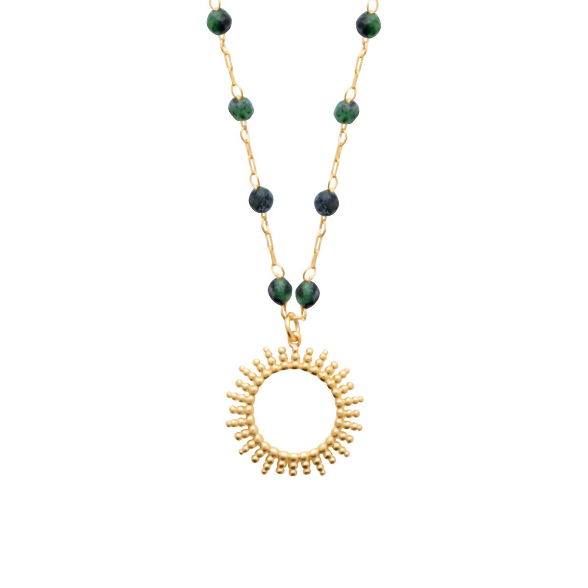 Collier Brillaxis soleil et perles rubis zoisite