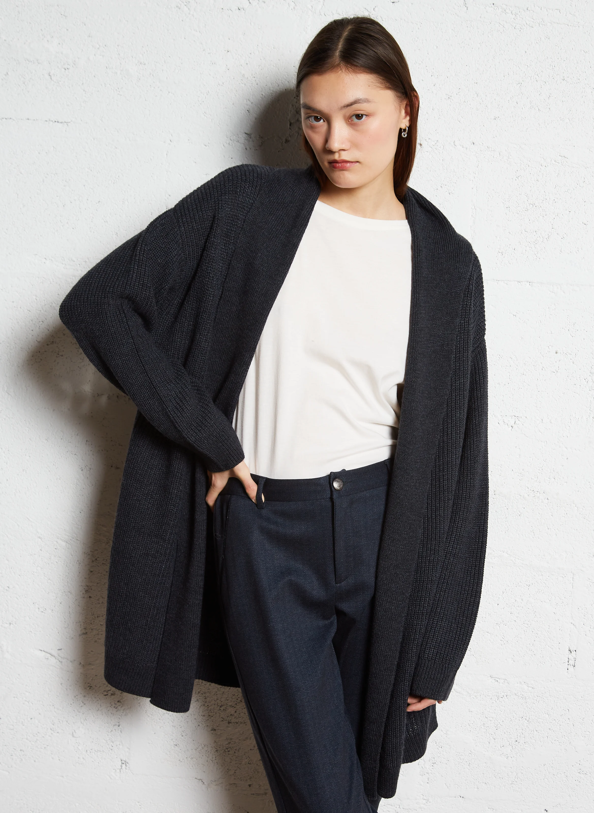 Cardigan long en laine mélangée | Gris