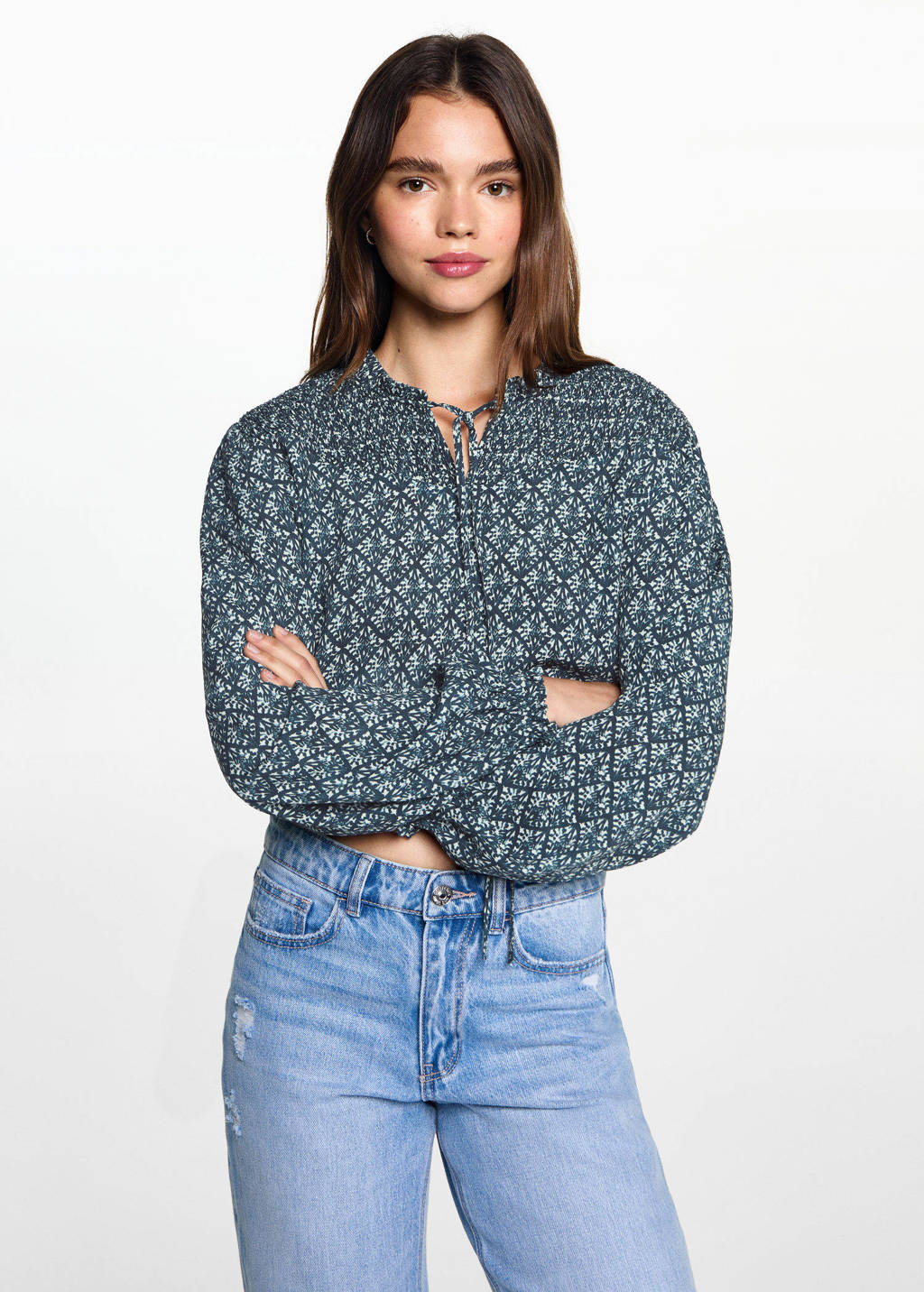 MANGO TEEN gebloemdetop donkerblauw/turquoise/wit