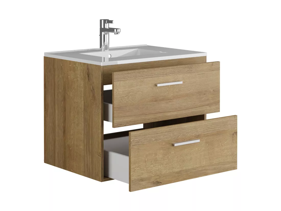 Meuble de salle de bain suspendu avec simple vasque - Coloris naturel clair - 60 cm - KAYLA