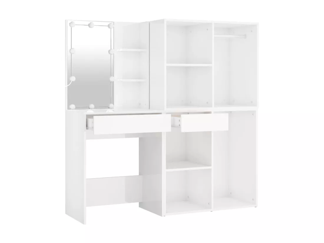 Coiffeuse à LED et 2 armoires Blanc brillant Bois d'ingénierie