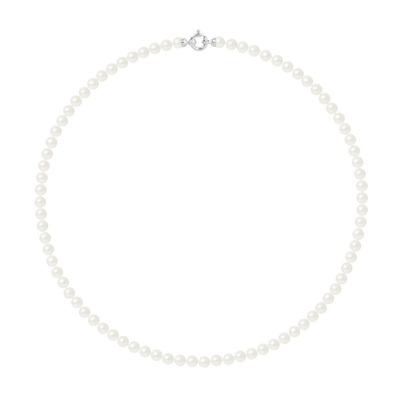 Collier Rang de Perles de Culture d'Eau Douce - Blanc Naturel  - Or Jaune