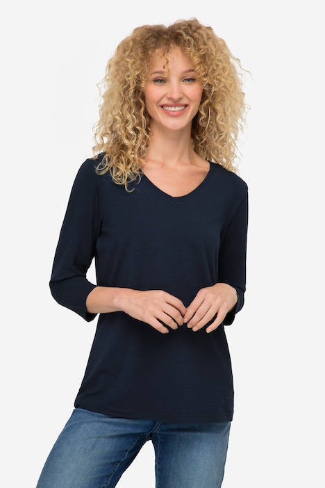 T-Shirt, V-Ausschnitt, 3/4-Ärmel, OEKO-TEX