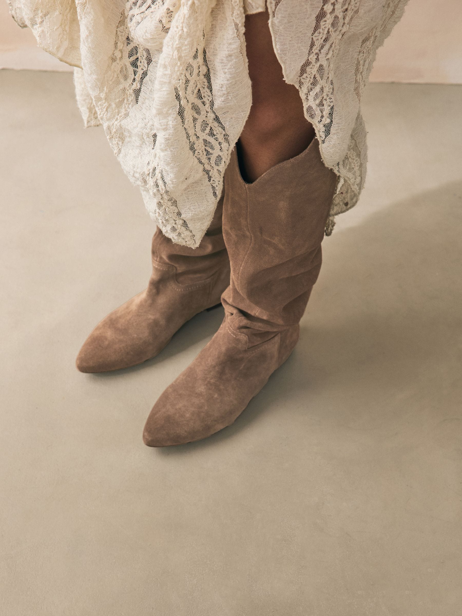 Mink-bruin suède - Signature Premium leren kniehoge slouch Boots
