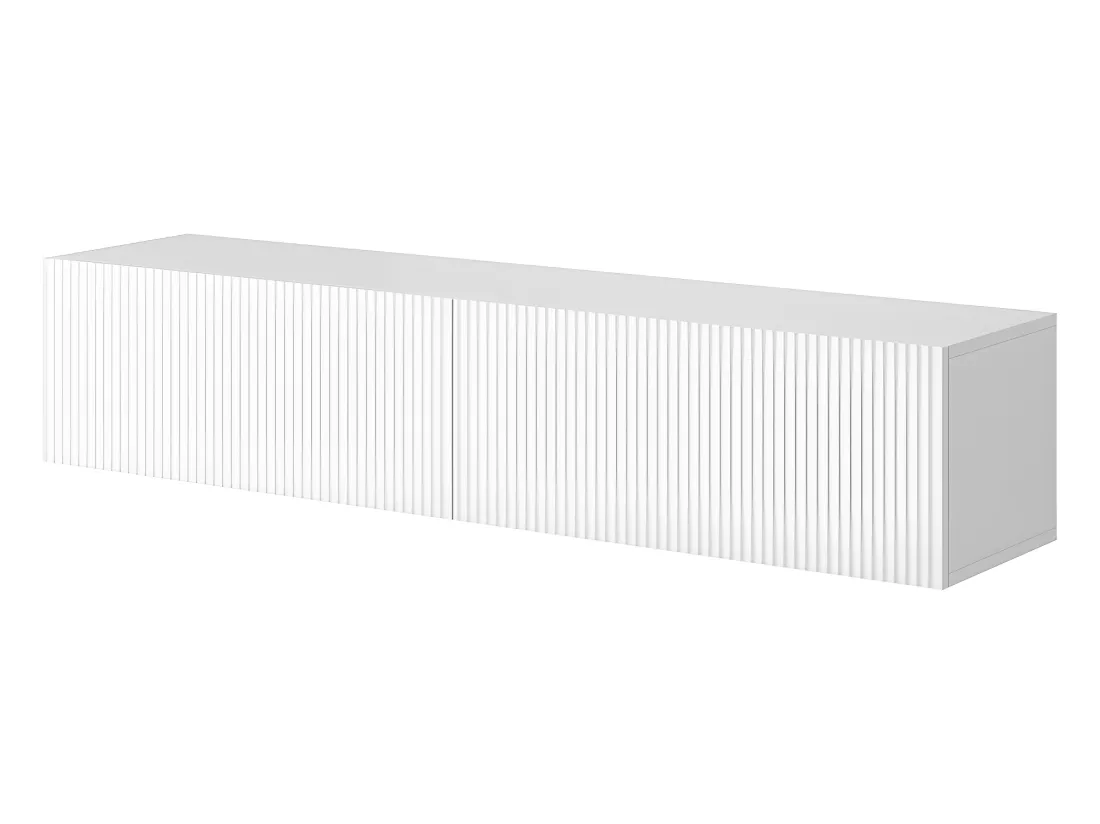 Meuble TV 140 cm blanc avec façade fraisée - VELDIO