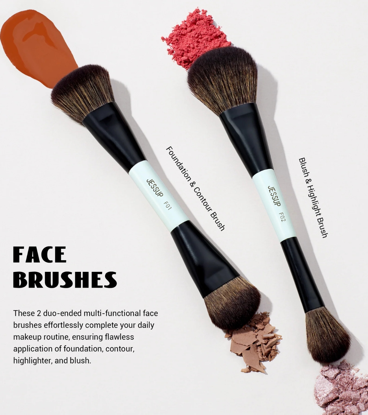 Jessup Beauty - *Makeup Lover Collection V* - Conjunto de 3 Pincéis Duplos - Bright Cyan