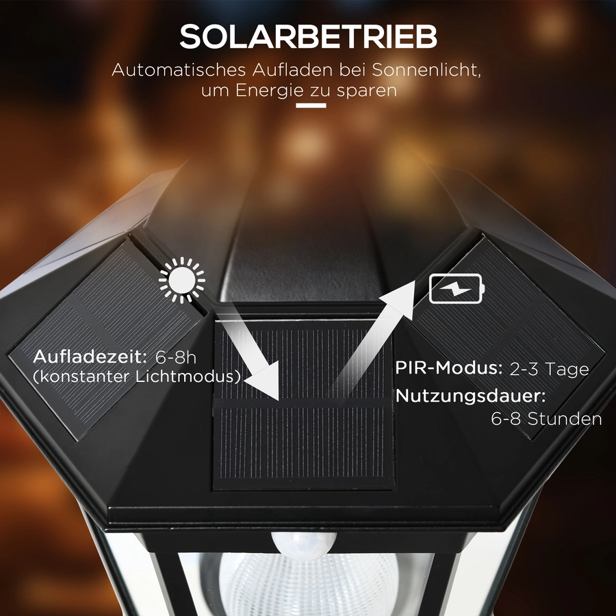 Outsunny Solar-Wandleuchte mit 3,7V2200mAh Batterie schwarz