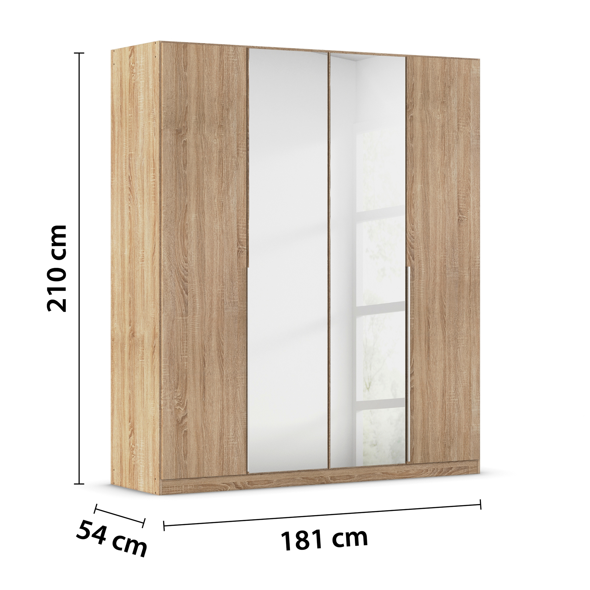 Drehtürenschrank - Sonoma Eiche - Kristallglasspiegel - 4-türig - 181x210 cm