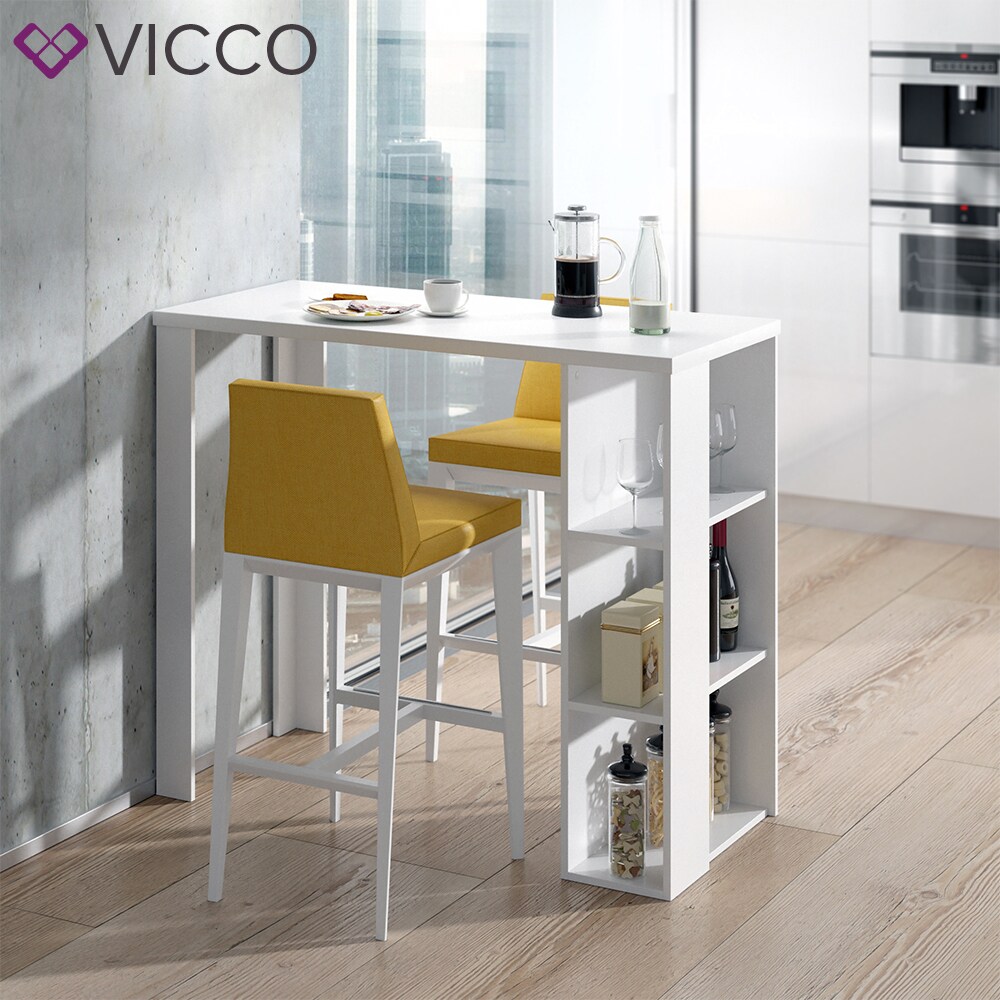 VICCO Bartisch NOEL Tresentisch Weiß Ablagefächer 120 x 105,6 x 60 cm