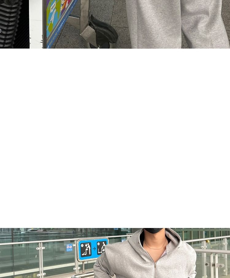 Omozando - Effen hoodie met rits / Elastische taille, rechte pijpen, joggingbroek